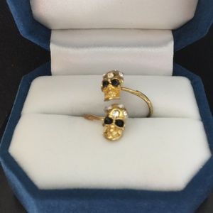 Double Skull Ring with Rhinestones Sz 7.5 +/-
